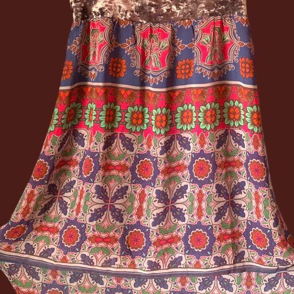 Sheer Chiffon Velvet Waist  Large Kimono Dress  Royal Blue Burnt Orange - Picture 3 of 12